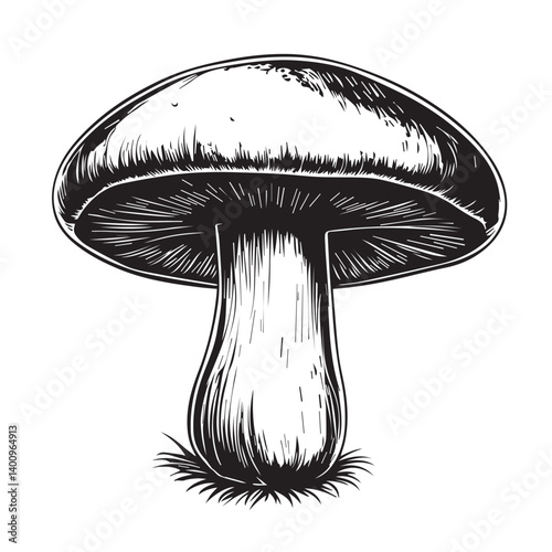 image of a mushroom, black and white graphics, vector
