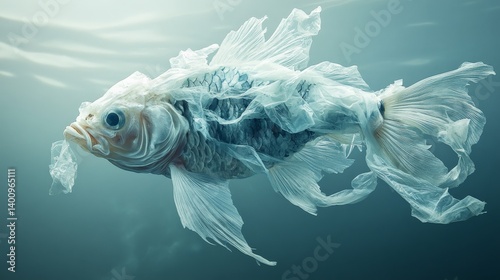 Fish suffocating from plastic bag pollution in the ocean