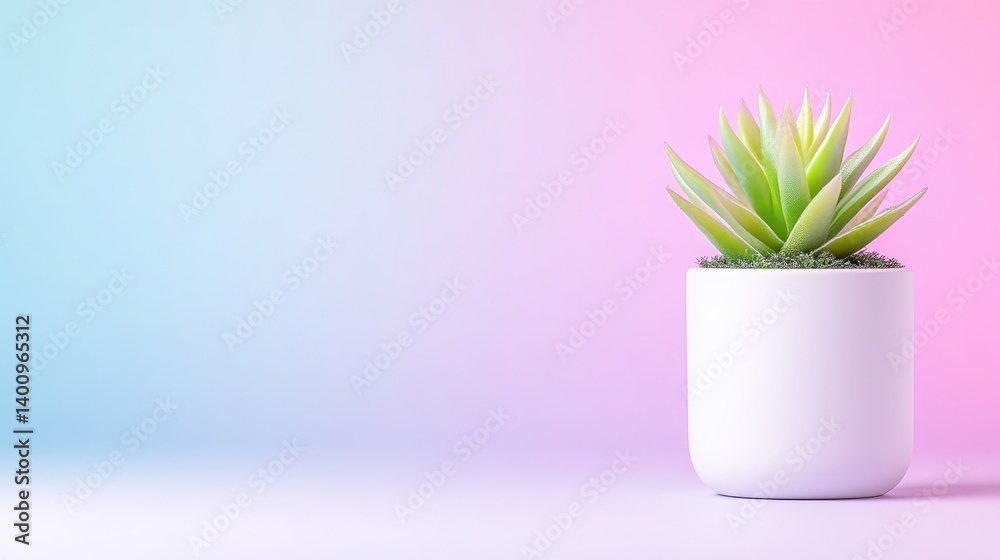 Obraz premium Minimalist succulent in a white pot against a soft pastel gradient background