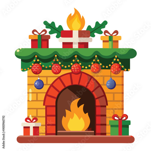 Christmas  fireplace isolated on white background