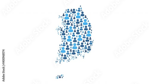 South Korea map made of people symbol on white background
