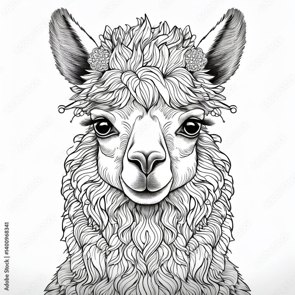 Obraz premium Ein Ausmalbild für Kinder mit einem Alpaka Motiv