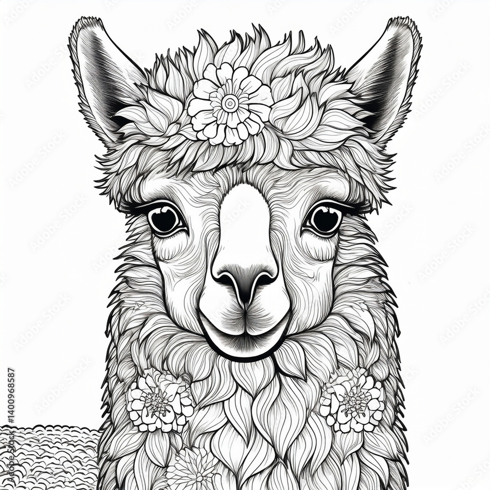 Obraz premium Ein Ausmalbild für Kinder mit einem Alpaka Motiv