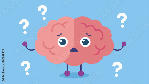 Doubtful Brain A cartoon brain with a worried expression surrounded by question marks and hesitation symbols representing uncertainty about capabilities.