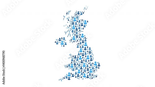 United Kingdom map made of people symbol on white background