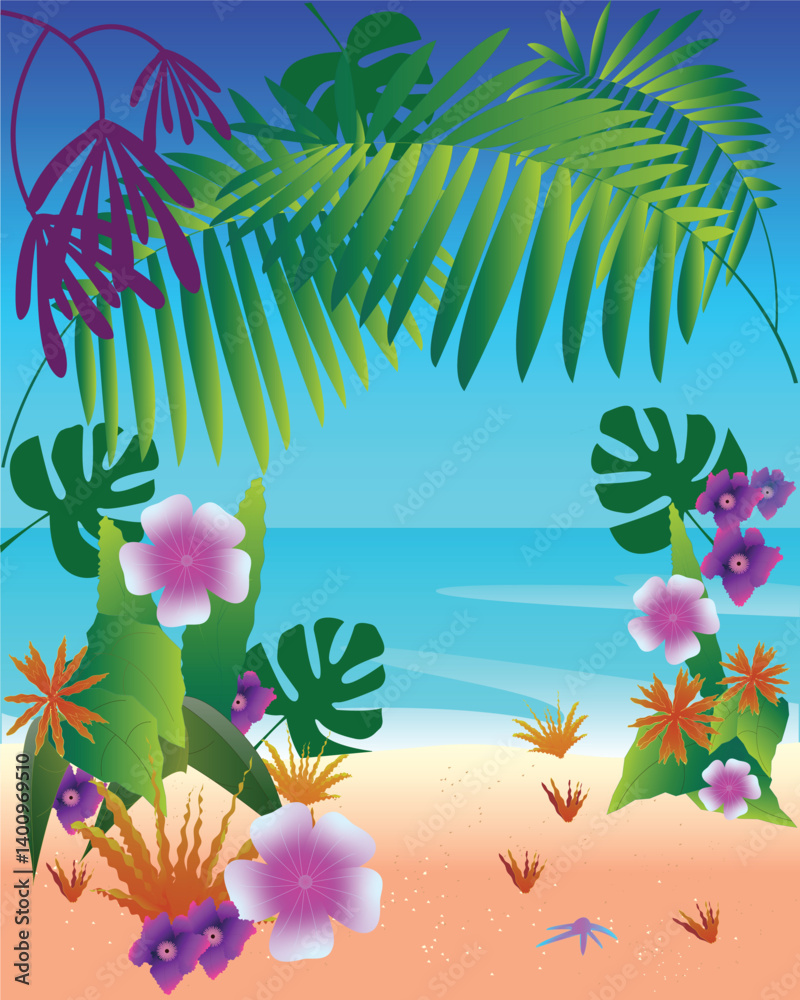 custom made wallpaper toronto digitalPath through tropical rain forest arriving at a beautiful beach, on a warm sunny day.