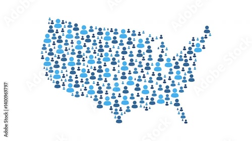 USA map made of people symbol on white background