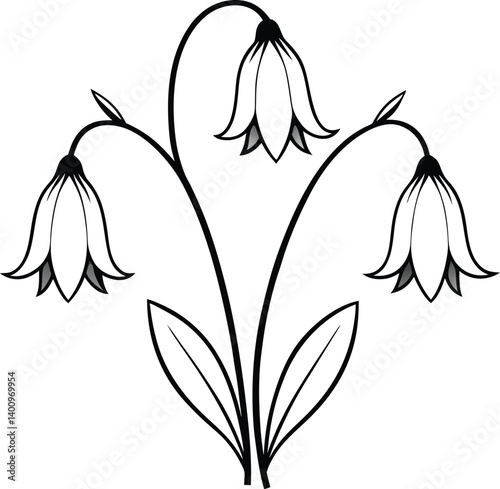 Delicate Bluebell Line Art Vector