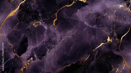 A stunning abstract purple marble texture, highlighted with luxurious gold splashes, creating a high-end, elegant aesthetic.