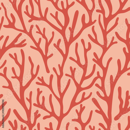 Folk hygge sea seamless pattern, fishes, seaweeds, corals, flowers and leaves scandinavian nordic style, ocean motives on background for wrapping, textile, digital and scrapbook paper