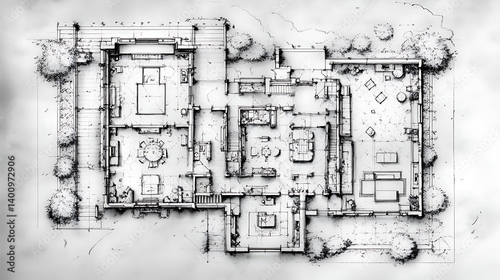 Obraz premium Home elevation measurement in full blueprint plan high resolution picture