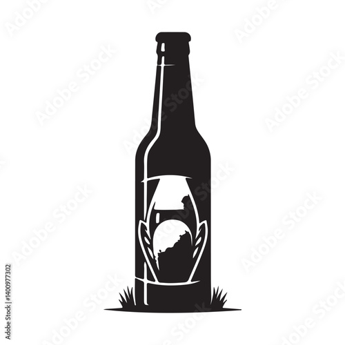 Cold Beer Bottle on Wooden Table, Foamy Lager in Glass Bottle, Beverage Drink Photography, Beer Product Shot, Studio Lighting, Hoppy Ale Branding