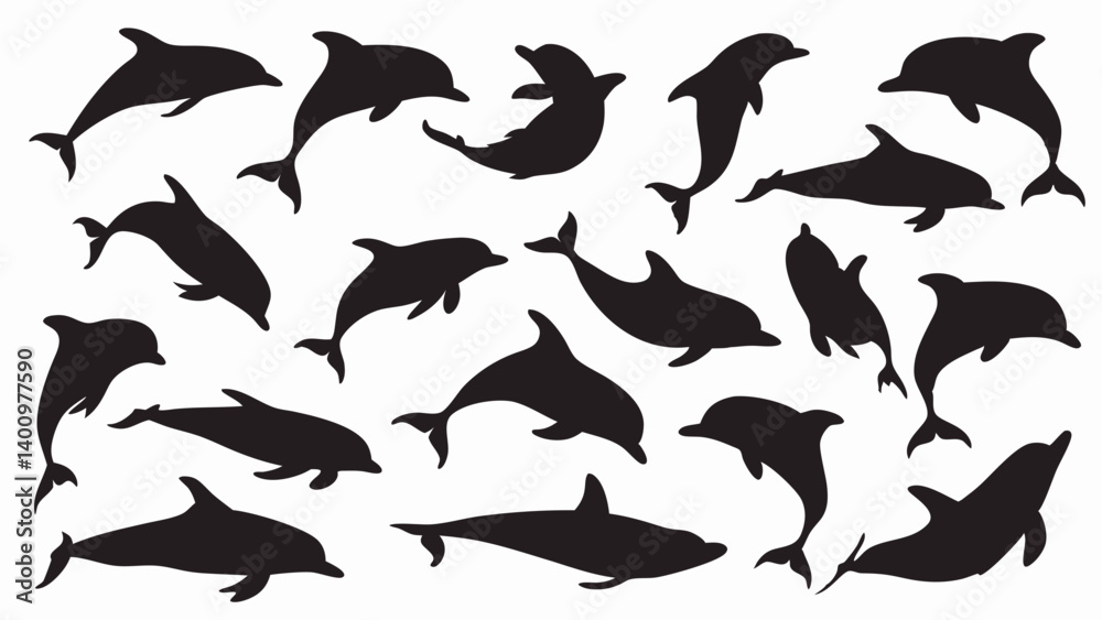 Fototapeta premium Dolphin silhouette vector set