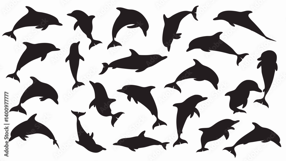 Fototapeta premium Dolphin silhouette vector set