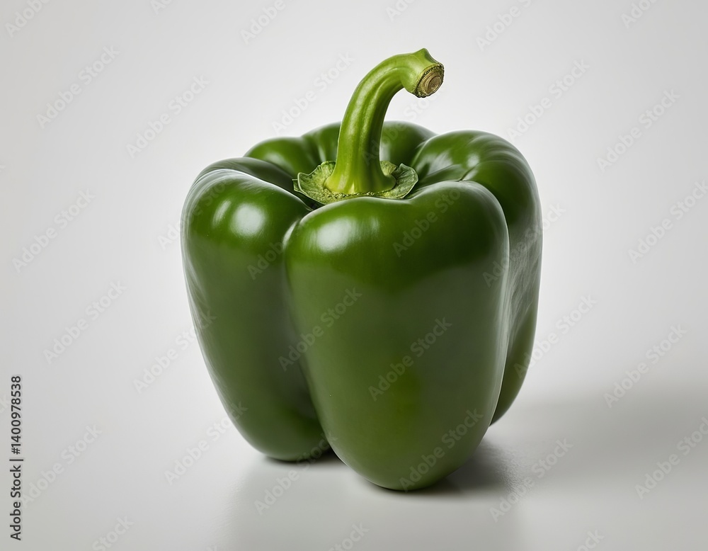 A fresh green bell pepper with a shiny exterior and vibrant color. A fresh green bell pepper with a shiny exterior and vibrant color.