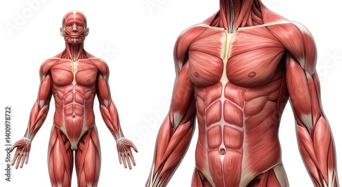 Human Body Muscle Anatomy Structure Detailed Full Body Illustration