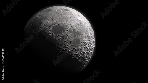 moon rotation with craters lunar phases 3d representation animation loop. Can be used to represent a lunar eclipse surface, depth map topography or space exploration orbit telescope