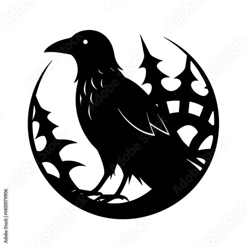 Elegant Raven Silhouette within Ornate Floral Frame