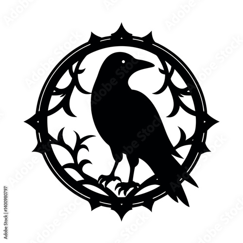 Elegant Raven Silhouette within Ornate Floral Frame
