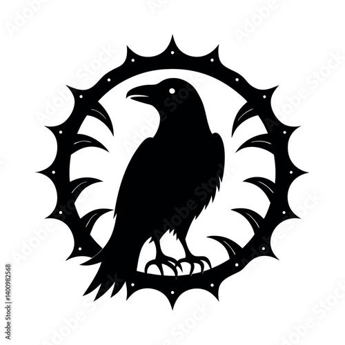 Elegant Raven Silhouette within Ornate Floral Frame