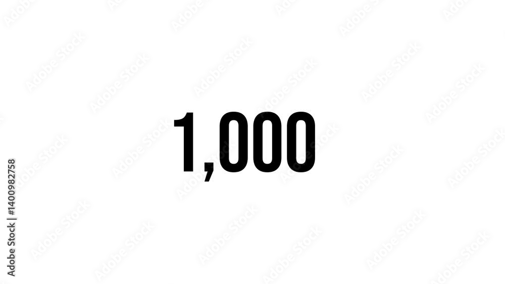 Animation of counting up from 0 to 1000. Price, money earned. Simple motion chart animation.