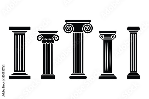 A set of column silhouette vector art illustration