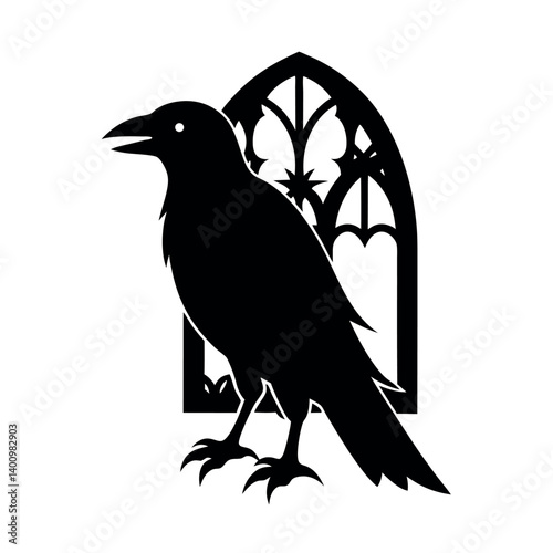 Elegant Raven Silhouette within Ornate Floral Frame