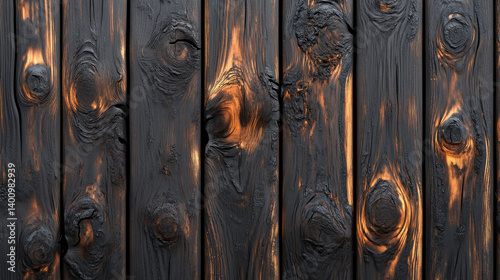 Pattern of burned wood planks.