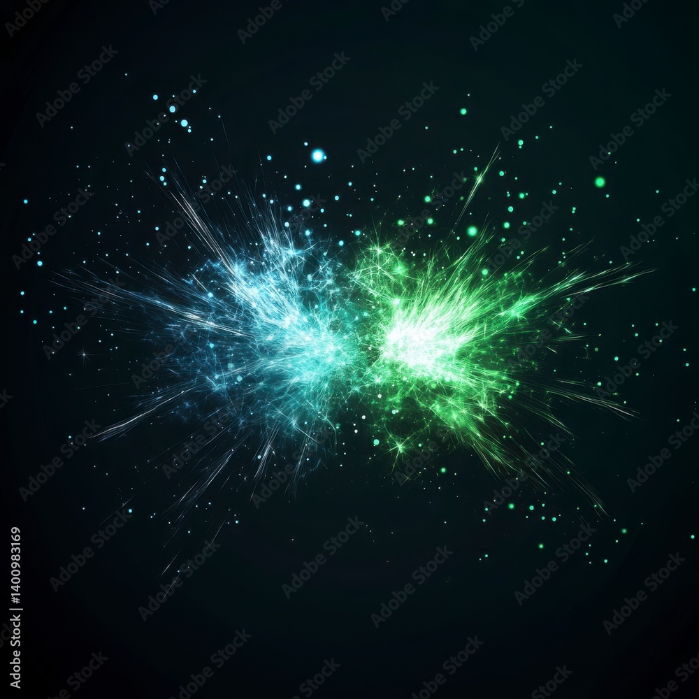 Sparkle Burst of Blue and Green Light Against Dark Background Sparkle Burst of Blue and Green Light Against Dark Background