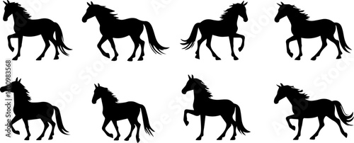 Black silhouettes of horses, vector illustration