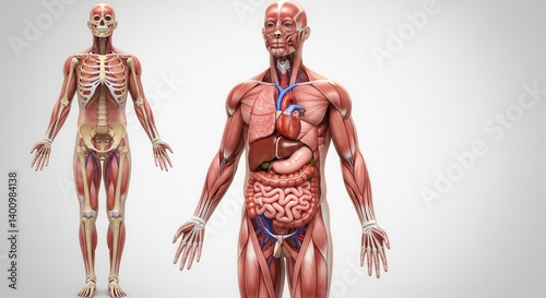 Human Anatomy Showing Skeleton Muscles and Internal Organs Structure