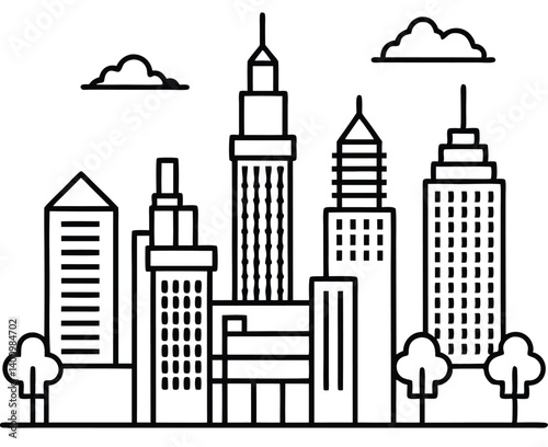 Urban city buildings vector skyline illustration of modern architecture and downtown towers