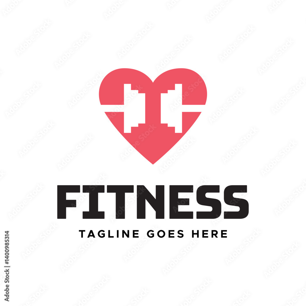 Obraz premium Gym fitness lovers logo design. Love fitness logo template.