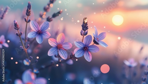 Dreamy Lavender Field At Dawn With Soft Mist And Golden Glow, Capturing A Serene Morning Landscape With Gentle Light, Rolling Rows Of Lavender, And A Peaceful Atmosphere.
