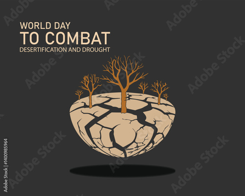 World Day to Combat Desertification and Drought banner with text and dry tree on soil dry desert sign vector Design
