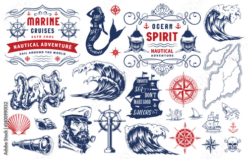 Nautical adventure illustrations for marine themes