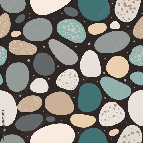 Venetian terrazzo seamless pattern. Trendy vector abstract art background. Realistic texture with stone fragments. Modern minimalistic floor tile for interior decoration