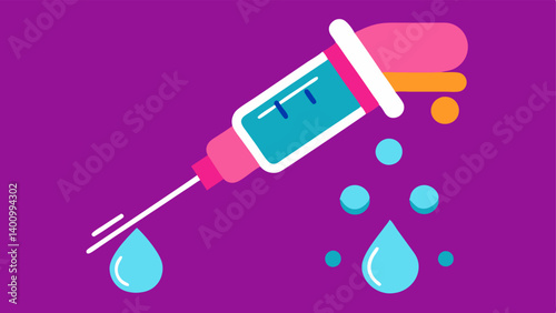 Exosome Infusion A vibrant vector of a syringe or dropper infusing exosomes into a face highlighting innovative application ods in skincare.