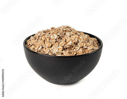 Spelt flakes isolated, dry raw rolled flat oat grains, wheat, oatmeal or bran, barley rye cereals