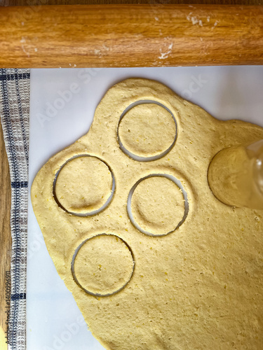rolling pin and dough for baking