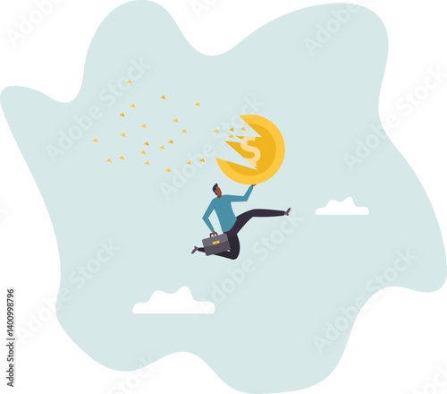Depreciation, value reduce or drop, losing money from investment or economic recession, inflation or asset decline.character for design.