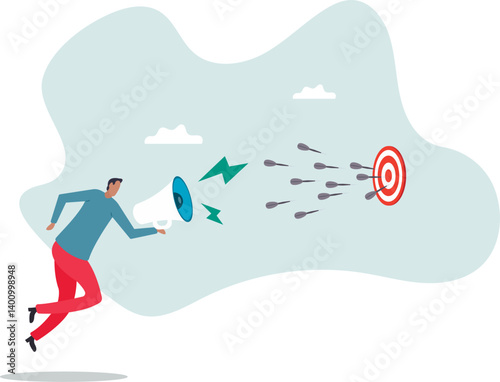 Marketing target strategy, leadership or skill to reach target or achievement, aiming for perfection winning,character for design.