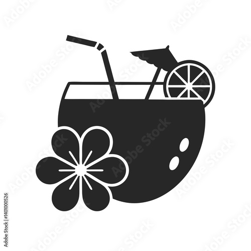 coconut drink icon silhouette vector illustration