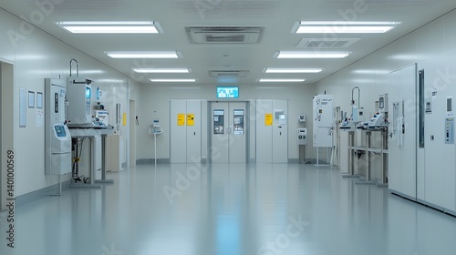 Modern sterile corridor in a cleanroom facility with advanced technology
