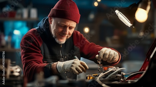 Skilled Technician Working on Equipment in Workshop Environment