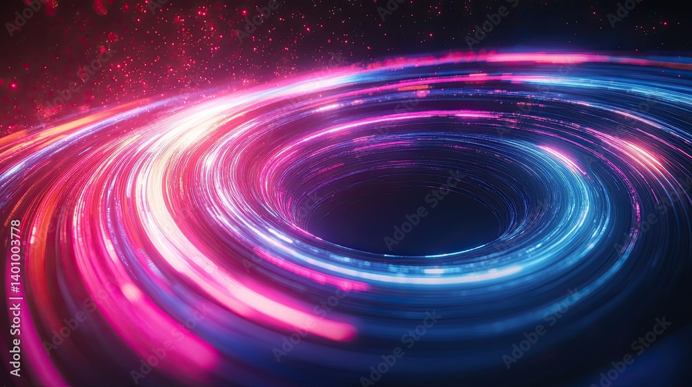 Abstract digital art featuring a circular shape with dynamic pink and blue light trails swirling around it Abstract digital art featuring a circular shape with dynamic pink and blue light trails swirling around it