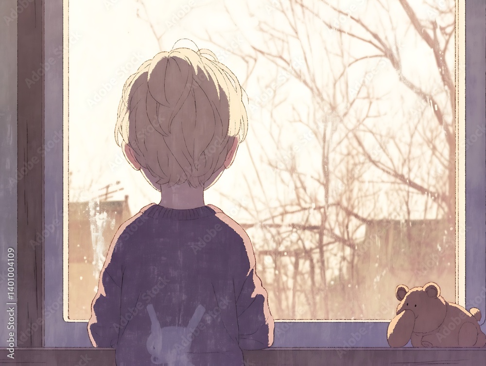 Child by Window, Winter Scene Child by Window, Winter Scene