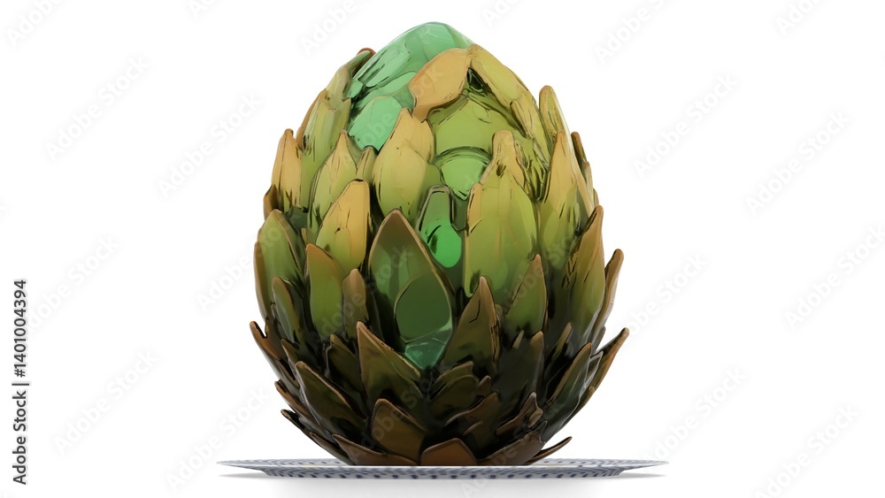Fototapeta premium Green Dragon Egg on White Background