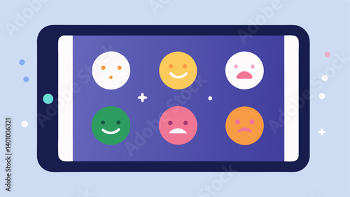 Mood Tracker Dashboard A dashboard view on a tablet showing different mood icons happy sad anxious with timestamps highlighting changes over days or weeks.