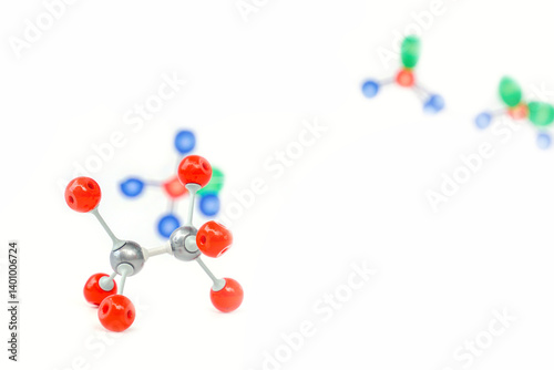 Simulate Shape of covalent molecules on white background. Soft and selective focus.